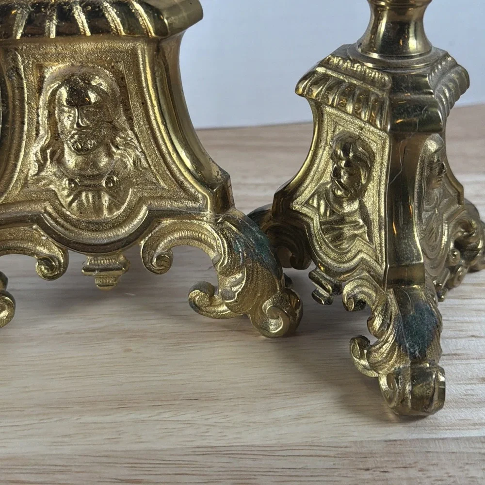 Set 3 Antique Church Altar Tall Brass Candlesticks Mary Joseph Jesus 20.5